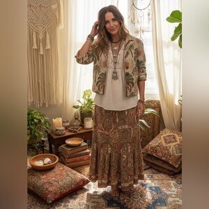 EUC  VINTAGE New Identity Tropical Print Women's  embroidery Jacket blazer